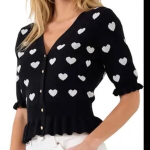 Puff Sleeve Heart Patterned Cardigan